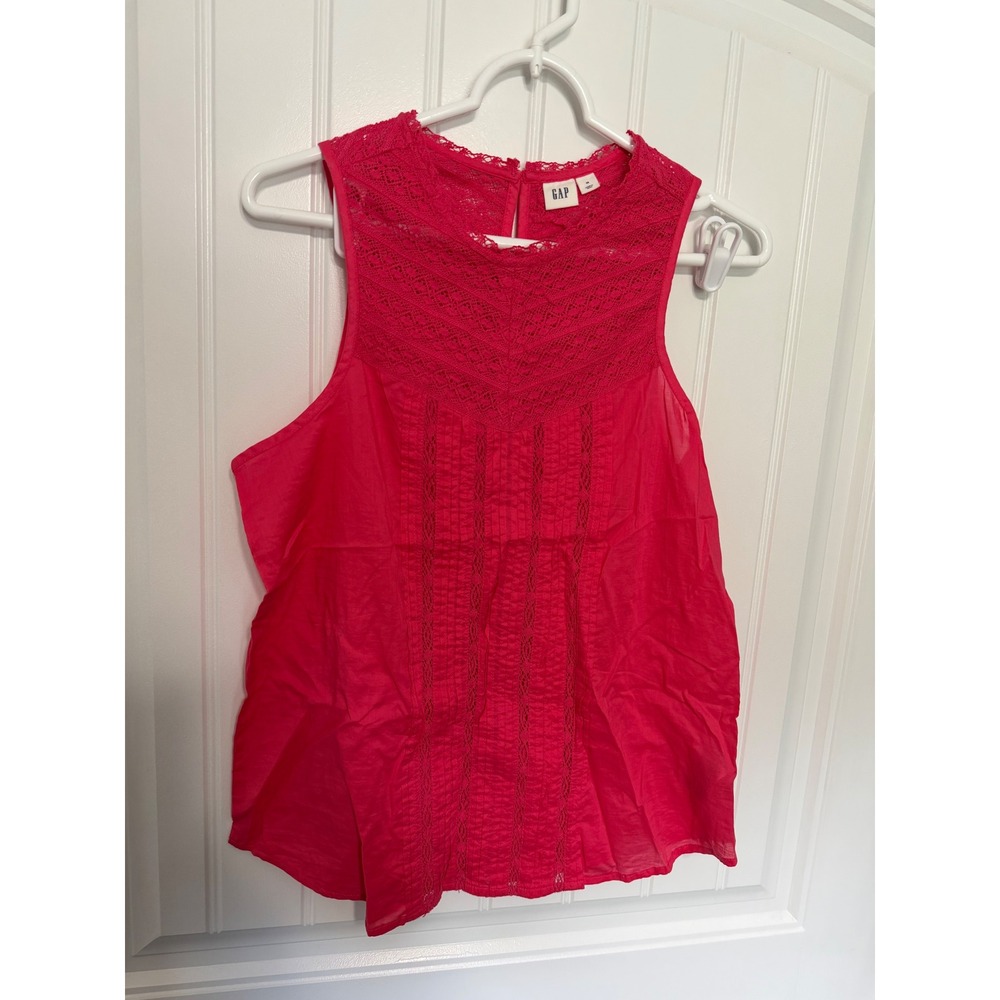 Gap Sleeveless Top Womens Size Medium Pink Lace Yoke Crochet Detail Boho